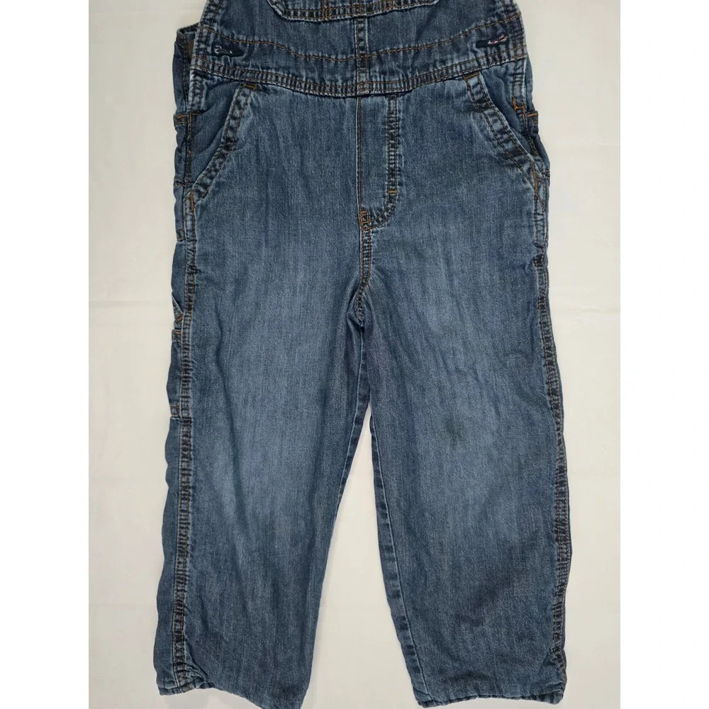 OshKosh Bgosh Boys 5T Flannel Lined Denim Overall BuffaloPlaid Blue Red 21602610